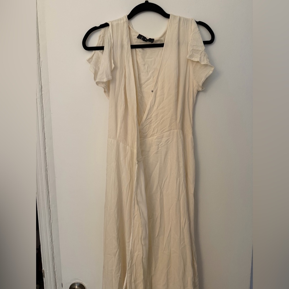 Lulu's Cream Long Wrap Dress with Ruffle Sleeves